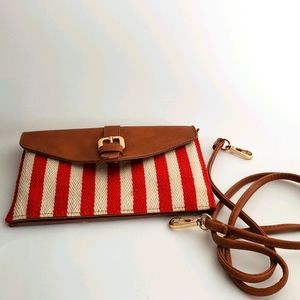 Carnival Striped Canvas and Faux Leather Envelope Crossbody Bag